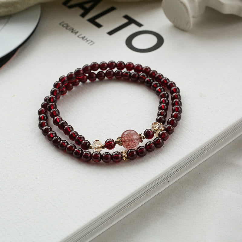KarmaRipple's 14K Gold Plated Authentic Garnet Strawberry Quartz Stability Double Wrap Bracelet p6