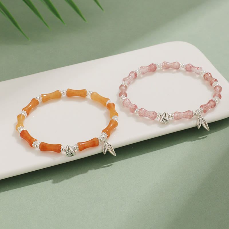KarmaRipple's Peridot Ivory Jade Strawberry Quartz Green Aventurine Bamboo Fu Character Fortune Bracelet p6