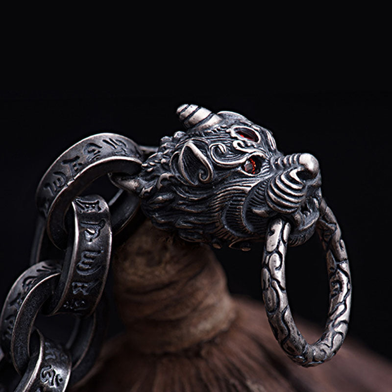 KarmaRipple's 925 Sterling Silver Dragon Kirin Om Mani Padme Hum Success Strength Bracelet Bangle p4