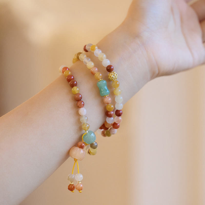KarmaRipple's Authentic Golden Silk Jade Pumpkin Talisman Wealth Fortune Triple Wrap Bracelet p5