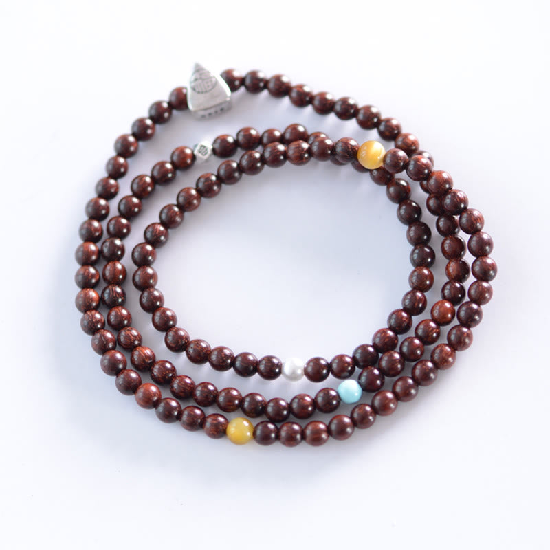 KarmaRipple's 925 Sterling Silver Indian Small Leaf Red Sandalwood Fu Character Protection Triple Wrap Bracelet p13