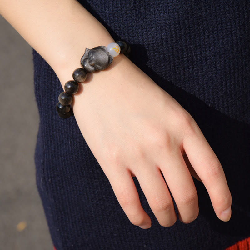 KarmaRipple's Authentic Rainbow Obsidian Gold Sheen Obsidian Silver Sheen Obsidian Fox Balancing Bracelet p17