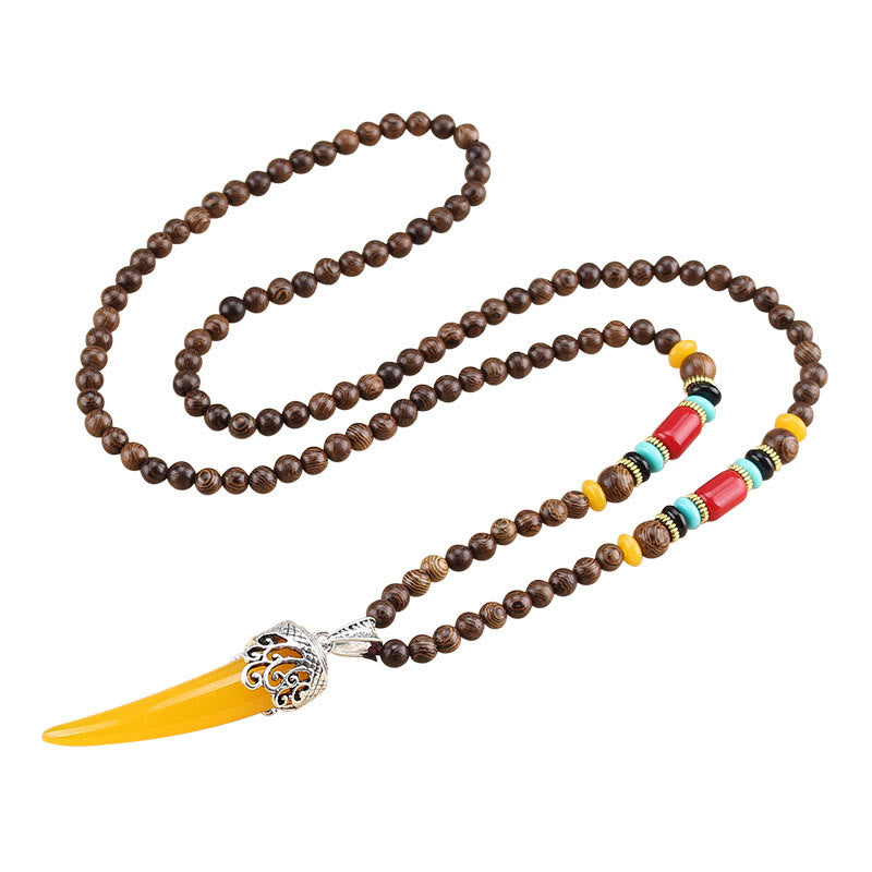 KarmaRipple's Wenge Wood Turquoise Stone Horn Style Protection Meditation Pendant Necklace p7
