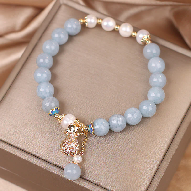 KarmaRipple's Aquamarine Pearl Fortune Money Bag Talisman Bracelet p4