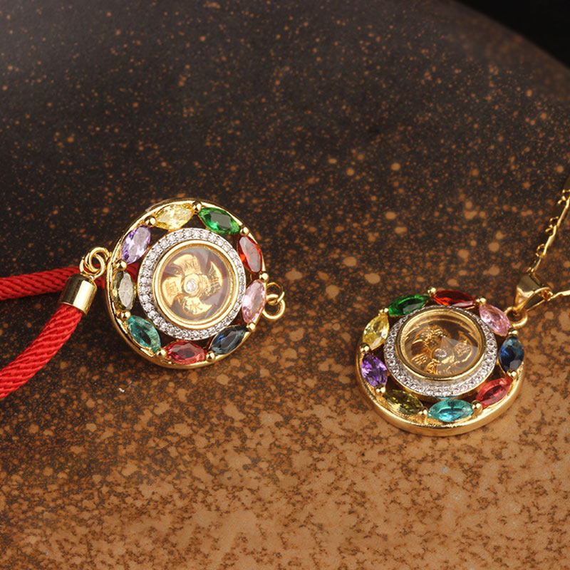 KarmaRipple's Colorful Zircon Bronze Wealth Fortune Rotation Bracelet Pendant Necklace p21