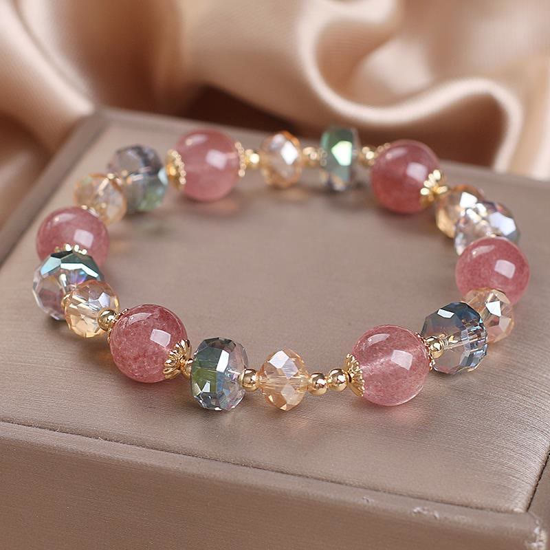 KarmaRipple's Authentic Strawberry Quartz Colorful Gemstone'sitive Bracelet p1