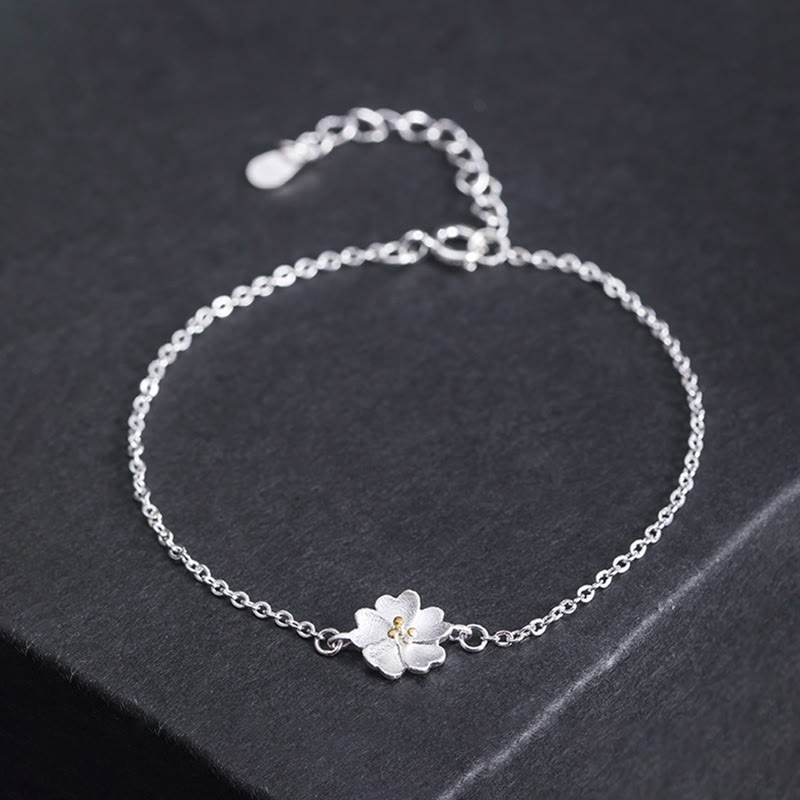 KarmaRipple's 925 Sterling Silver Cherry Blossom Blessing Chain Bracelet p1