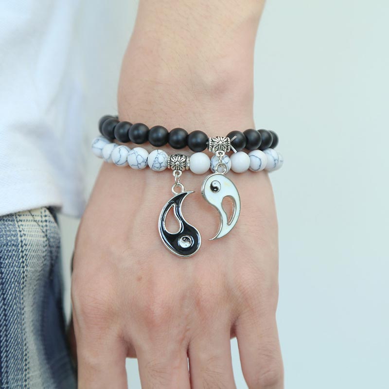 KarmaRipple's 2pcs Authentic Black Onyx Ivory Turquoise Bead Yin Yang Pair Bracelet p4