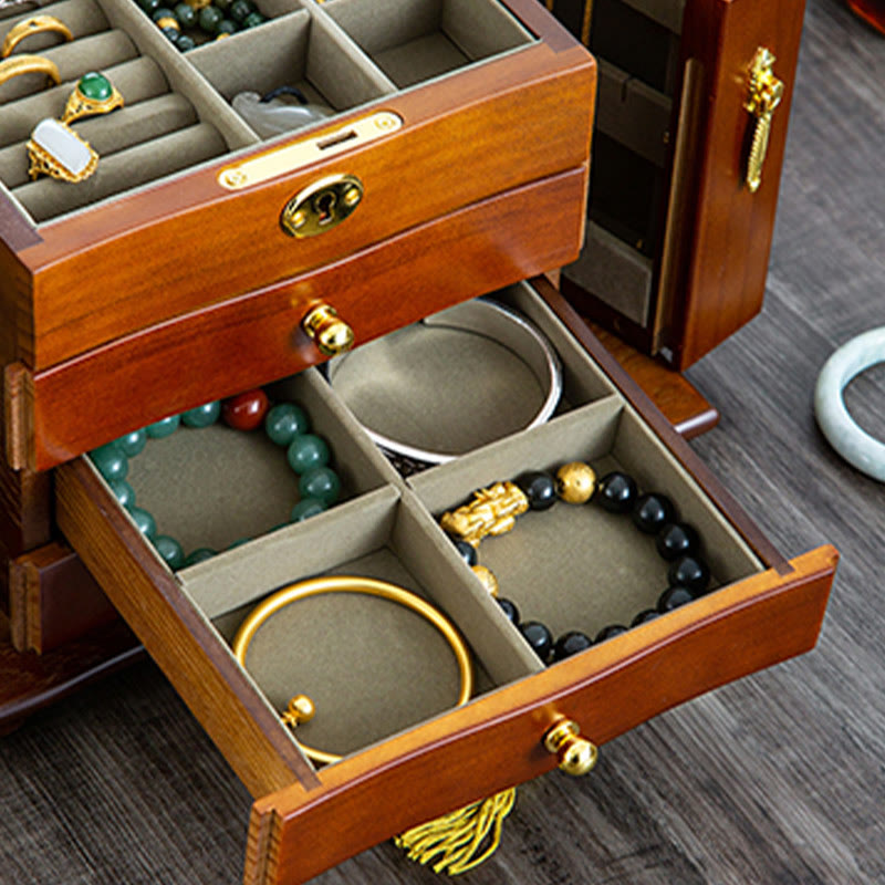 KarmaRipple's Vintage Large Capacity Wooden Jewelry Box Jewelry Storage Box With Mirror p10