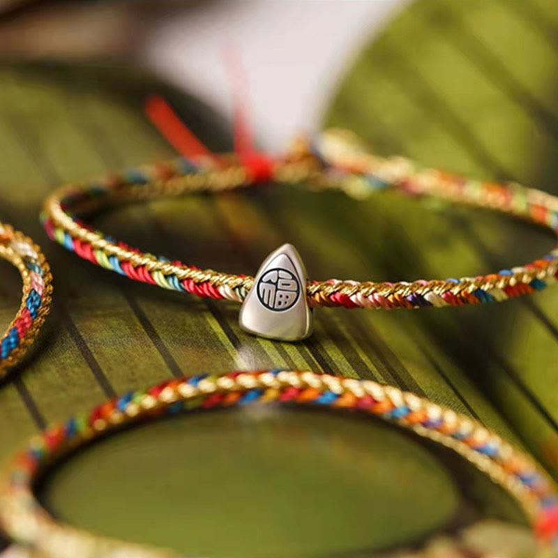 KarmaRipple's 925 Sterling Silver Fu Character Zongzi Pattern Multicolored String Fortune Handmade Woven Bracelet p6