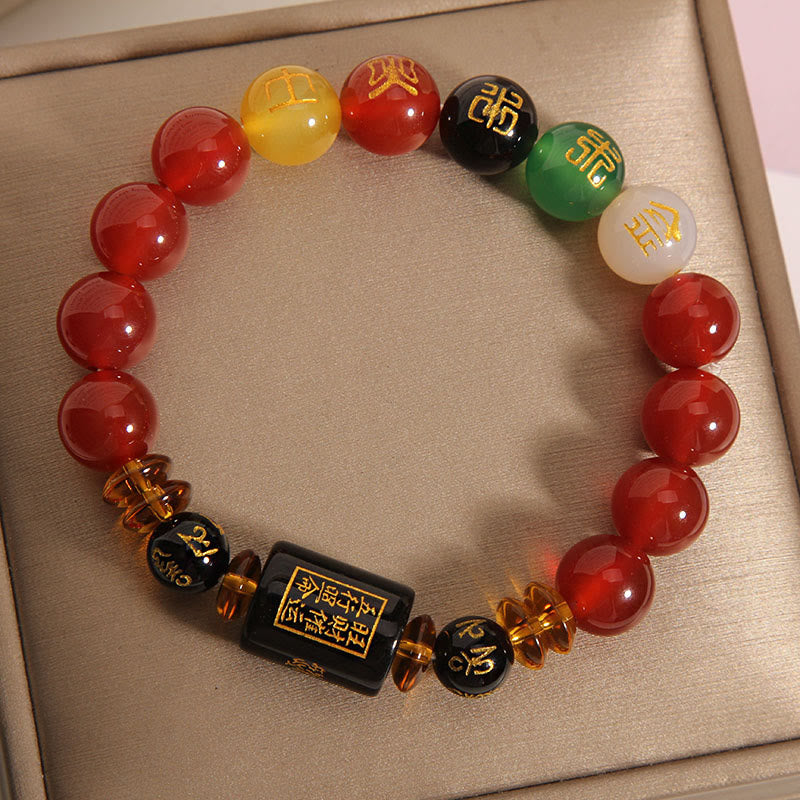 KarmaRipple's Five Elements Black Onyx Red Agate Wisdom Wealth Bracelet p18