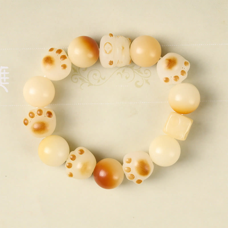 KarmaRipple's Authentic Bodhi Seed Sandalwood Fortunate Cute Cat Head Paw Claw Peace Bracelet p21