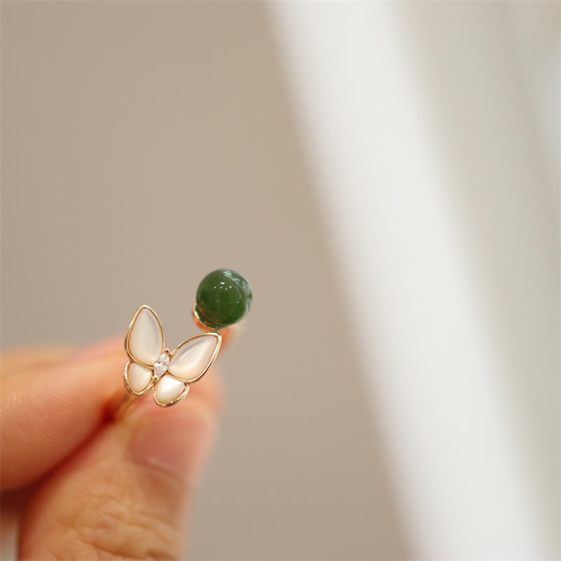 KarmaRipple's Authentic Cyan Jade Tridacna Stone Butterfly Bead Balancing Pendant Necklace Ring Earrings p1