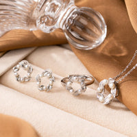 KarmaRipple's 925 Sterling Silver Pearl Leaf Design Balancing Wisdom Pendant Necklace Ring Earrings Set