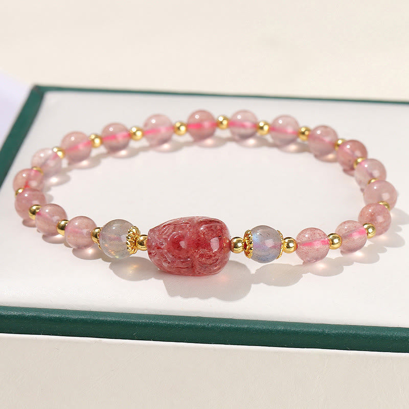 KarmaRipple's Moonstone Strawberry Quartz Tourmaline PiXiu Balancing Bracelet p15