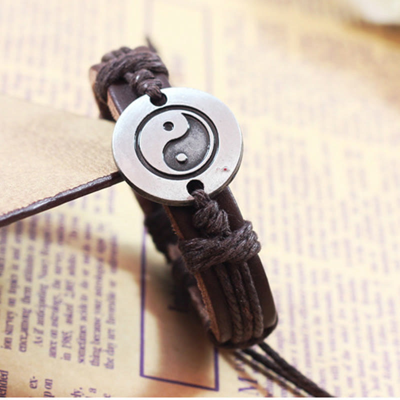 KarmaRipple's Retro Yin Yang Leather Balance String Bracelet p6