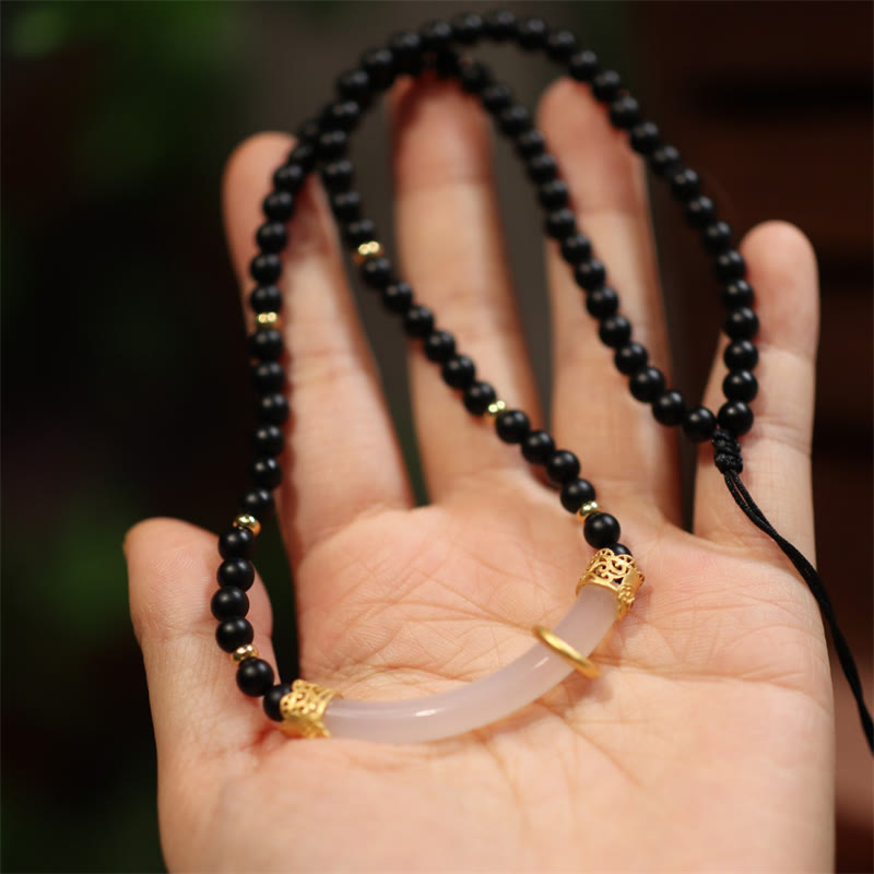 KarmaRipple's 925 Sterling Silver Black Onyx Chalcedony Protection Beaded Pendant Necklace p1