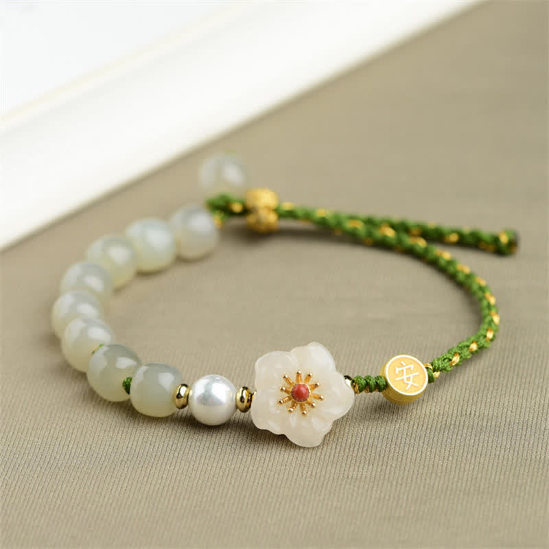 KarmaRipple's 925 Sterling Silver Authentic Hetian Jade Peach Blossom Fortune Bracelet p8