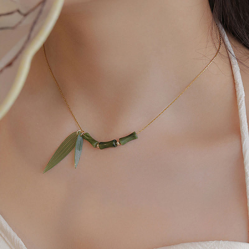 KarmaRipple's Bamboo Leaf Jade Design Wealth Pendant Necklace p6