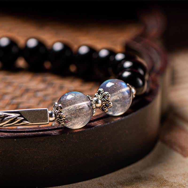 KarmaRipple's 925 Sterling Silver Obsidian Moonstone Strength Pair Bracelet p16