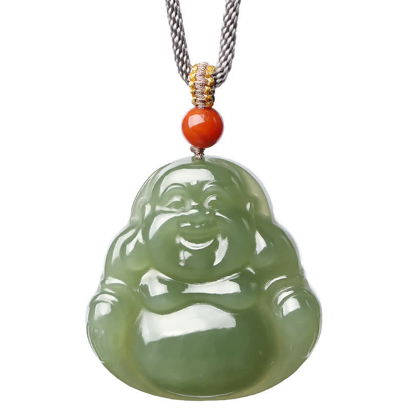 KarmaRipple's Laughing Buddha Hetian Jade Abundance Pendant String Necklace p11