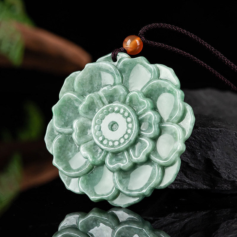 KarmaRipple's Lotus Pattern Jade Fortune Prosperity Pendant Necklace p2
