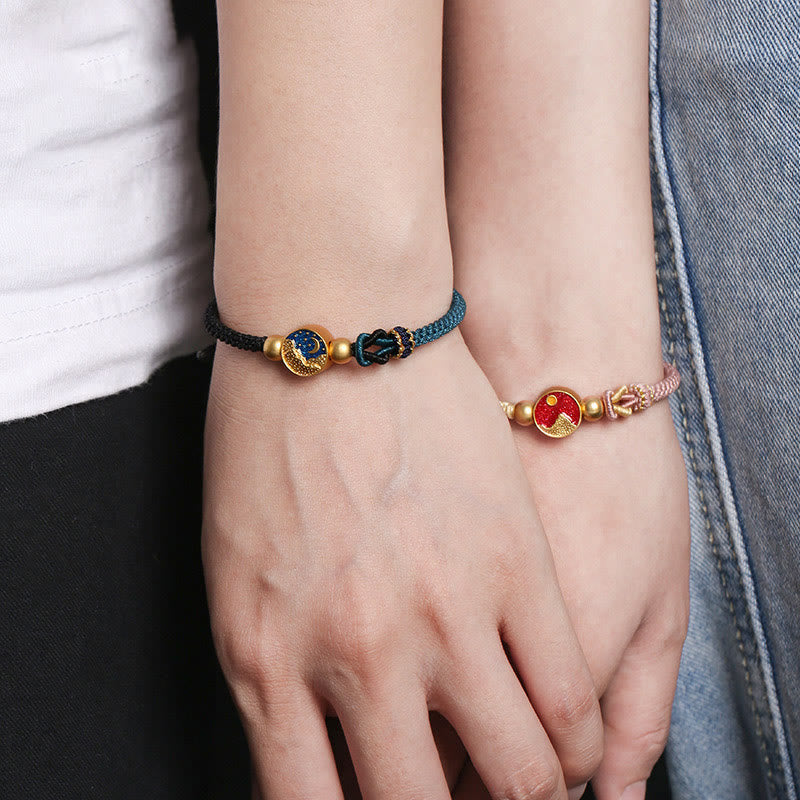 KarmaRipple's Handmade Mountain and Sea Engraved Fortune Two-Color String Pair Bracelet p5