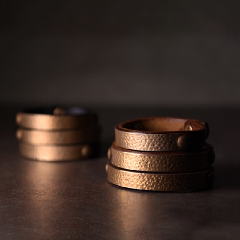 KarmaRipple's Vintage Handmade Texture Bronze Brass Leather Wealth Bracelet Bangle p13