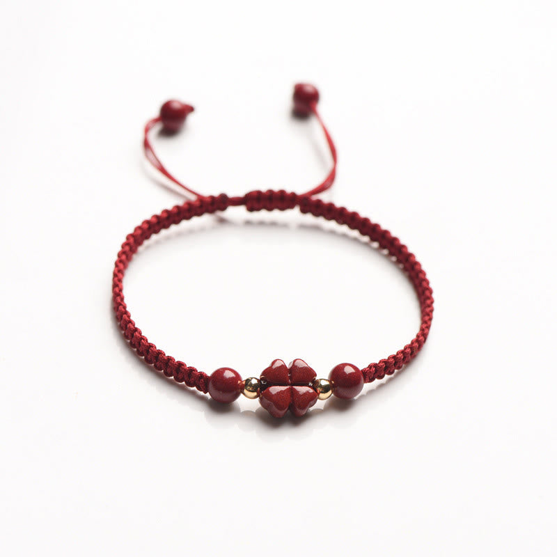 KarmaRipple's Four Leaf Clover Five-petal Flower Cinnabar Blessing Red String Bracelet p13