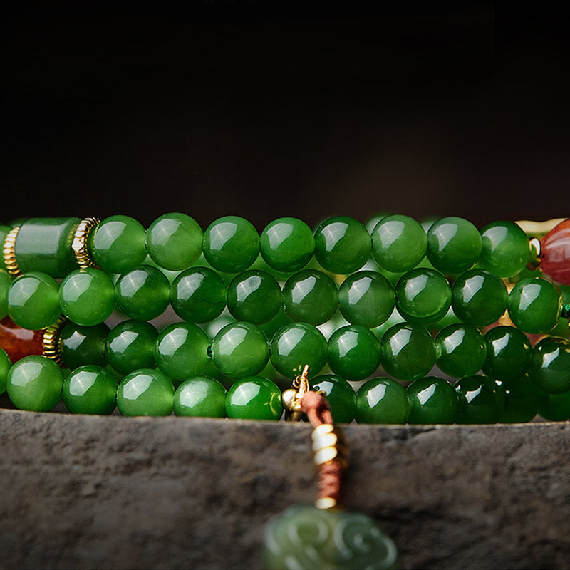 KarmaRipple's 108 Mala Beadwork Cyan Jade Red Agate Laughing Buddha Fortune Bracelet p8