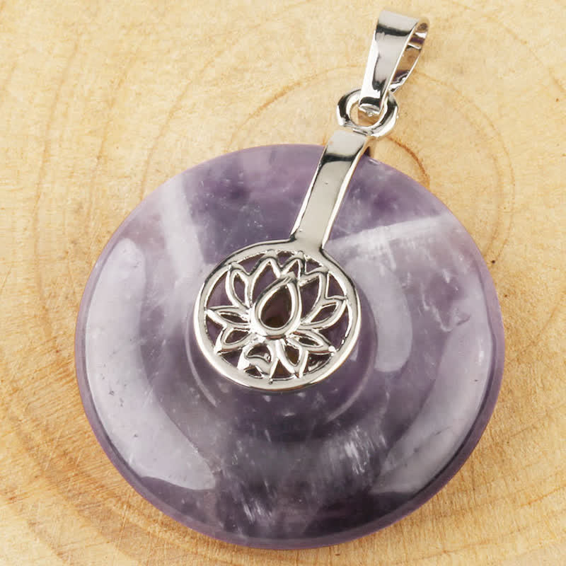KarmaRipple's Various Gemstone Amethyst Pink Gemstone Lotus Balancing Pendant Necklace p13