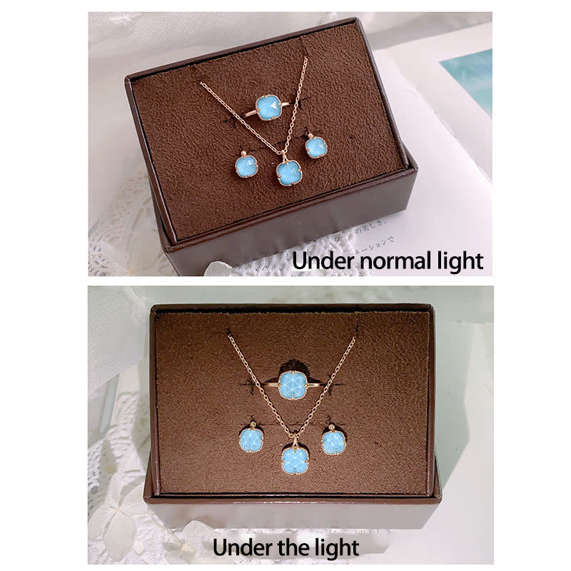KarmaRipple's 925 Sterling Silver Plated Gold Turquoise Protection Ring Earrings Pendant Necklace Set p20