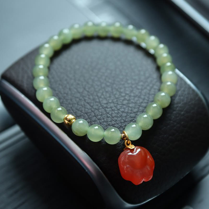 KarmaRipple's 925 Sterling Silver Plated Gold Authentic Hetian Jade Bead Gourd Lotus Bamboo Fu Character Fortune Bracelet p14