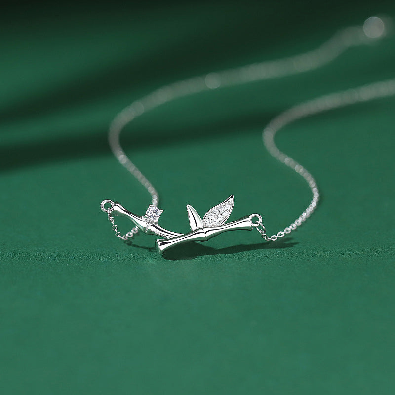 KarmaRipple's Bamboo Leaf Design Bronze Zircon Wealth Pendant Necklace p2