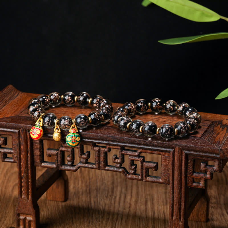 KarmaRipple's Gold Swallowing Beast Family Talisman Luminous Fluorescent Liuli Glass Bead Success Bracelet p28