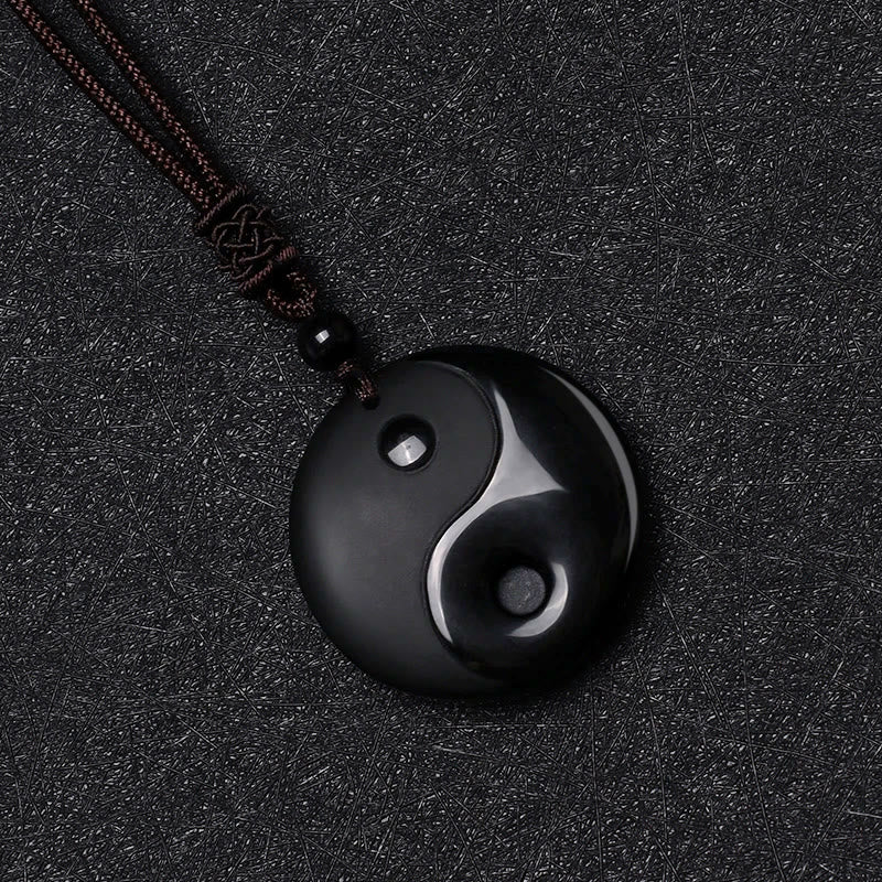 KarmaRipple's Black Obsidian Taoism Five Sacred Mountains Nine-Character Mantra Carved Purification Yin Yang Pendant Necklace p5