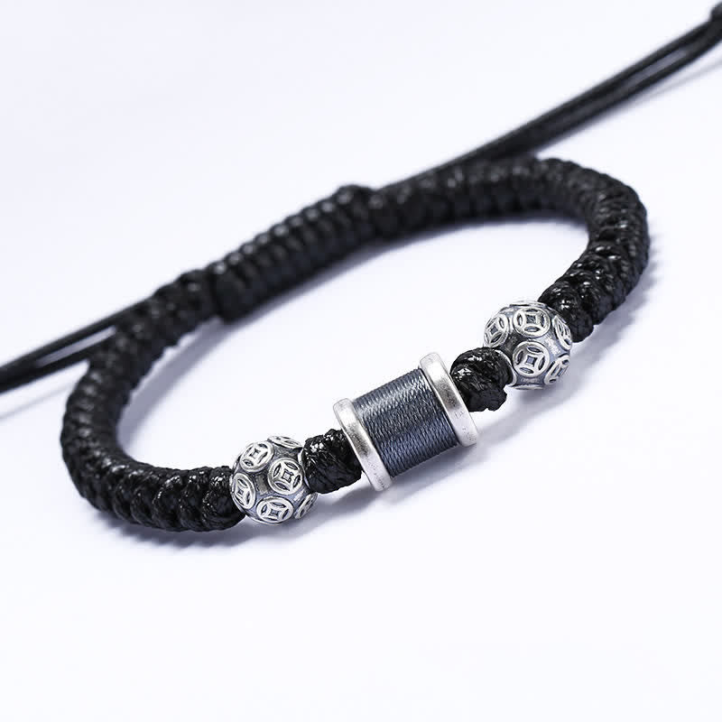 KarmaRipple's 999 Sterling Silver Bronze Coin Bead Bronze Balance Woven String Bracelet p23