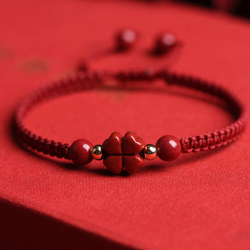 KarmaRipple's Four Leaf Clover Five-petal Flower Cinnabar Blessing Red String Bracelet p1