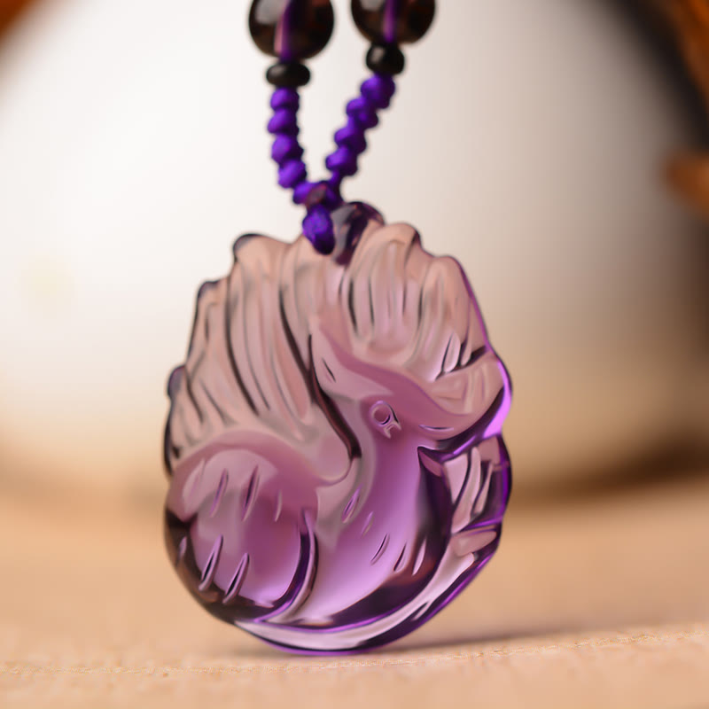 KarmaRipple's Authentic Amethyst Ivory Gemstone Citrine Nine Tailed Fox Fortune Pendant Necklace p2