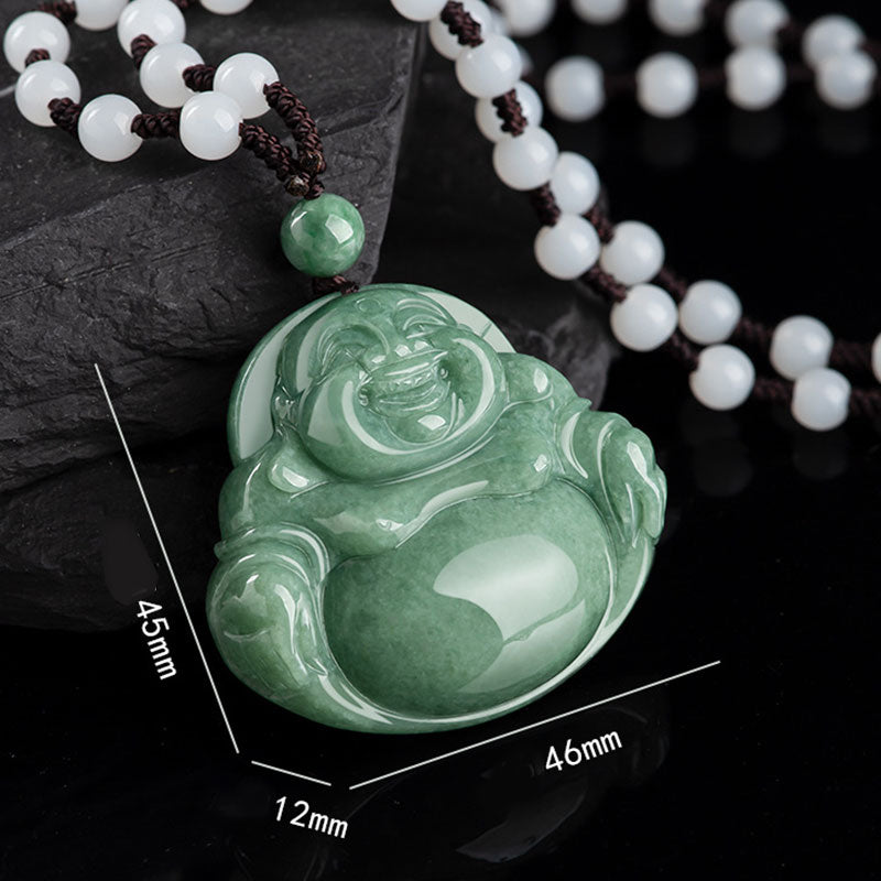 KarmaRipple's Laughing Buddha Cyan Jade Balance Pendant String Bead Necklace p8