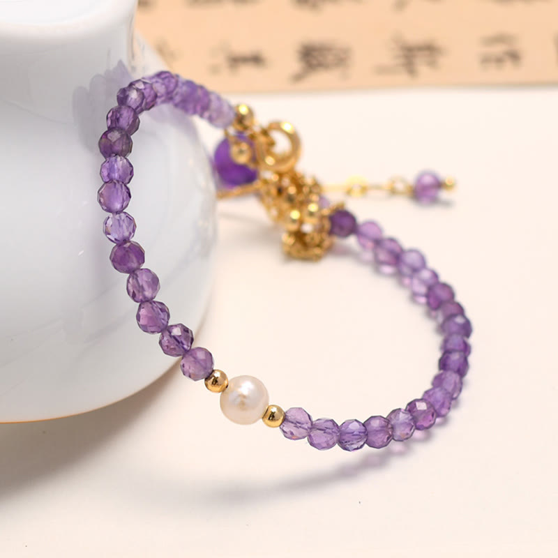 KarmaRipple's 14K Gold Plated Amethyst Gemstone Balancing Double Layer Chain Bracelet p2