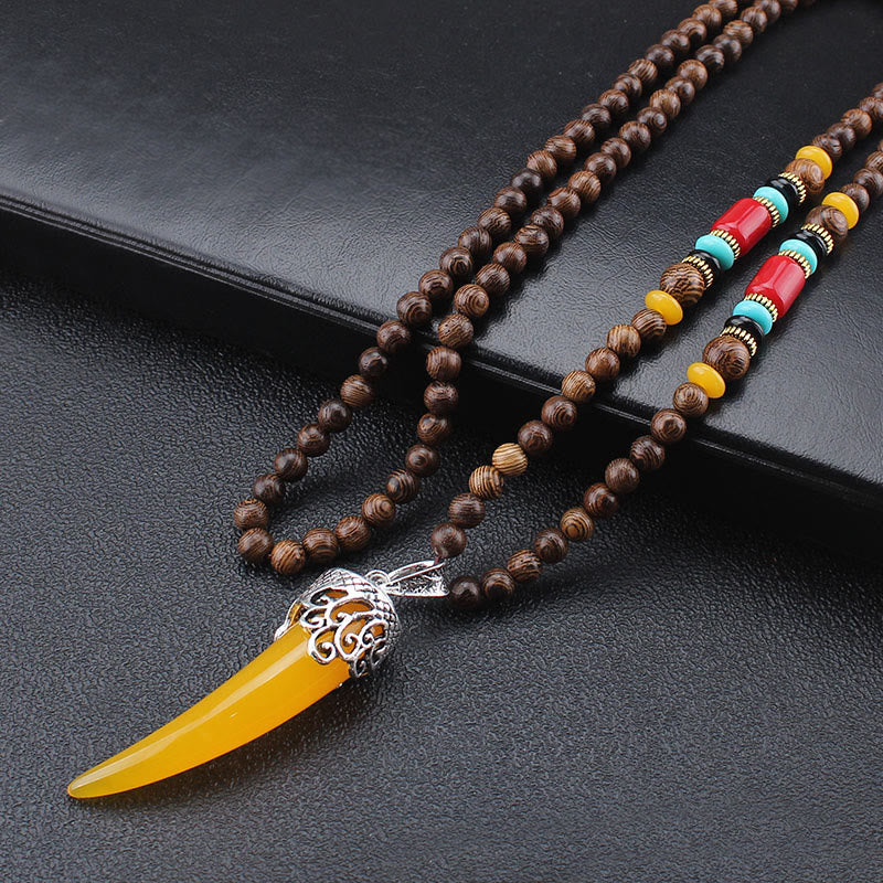 KarmaRipple's Wenge Wood Turquoise Stone Horn Style Protection Meditation Pendant Necklace p5