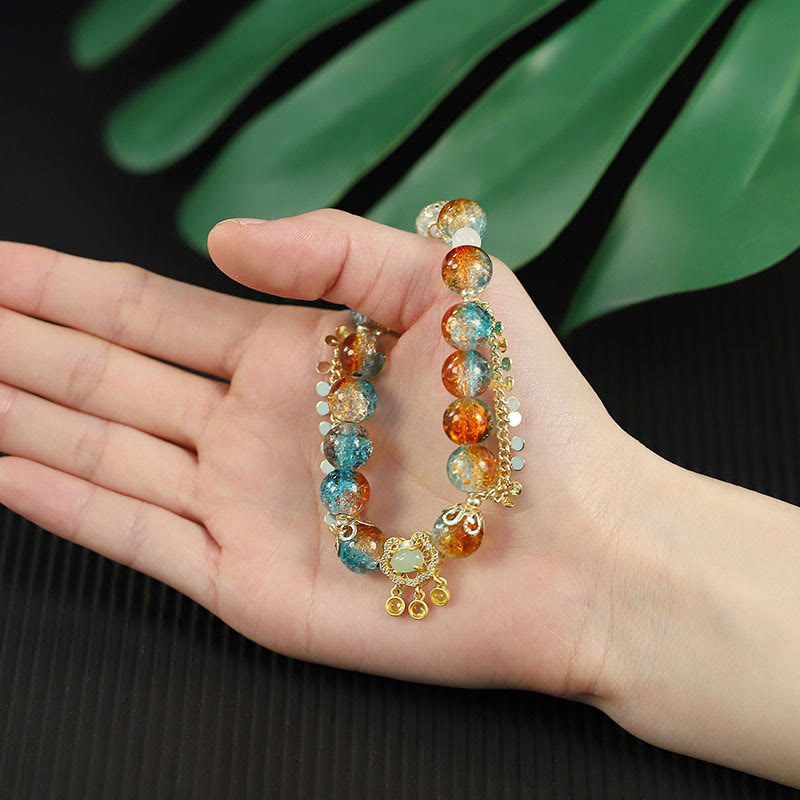 KarmaRipple's Colorful Liuli Glass Bead Chinese Lock Talisman Fortune Bracelet p9