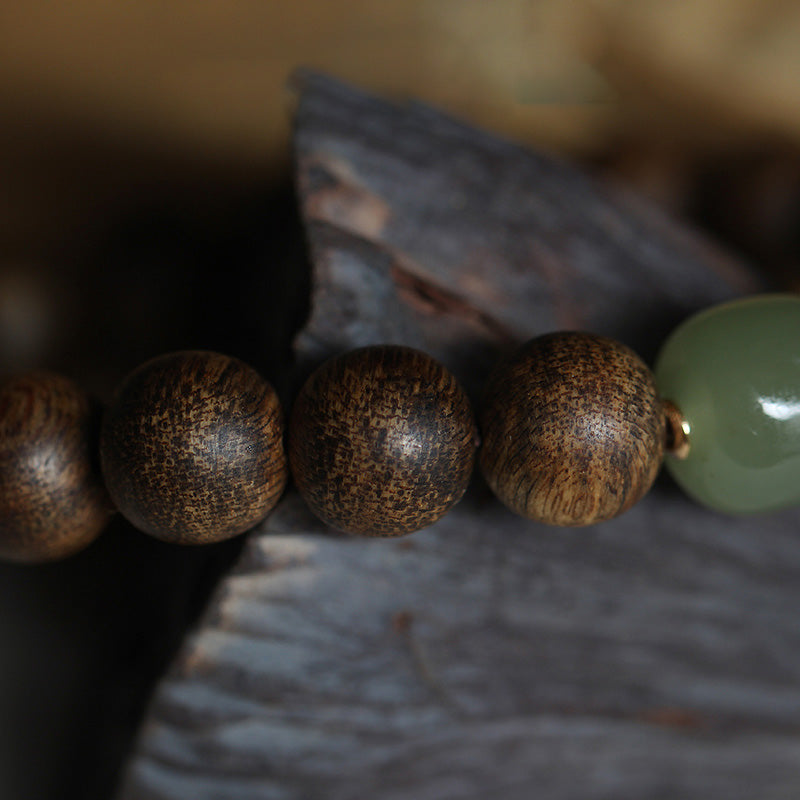 KarmaRipple's Vietnam Huang Qinan Agarwood Hetian Jade Peace Strength Bracelet p5