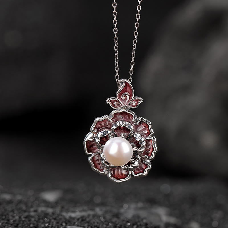 KarmaRipple's 999 Sterling Silver Peony Flower Pearl Balancing Pendant Necklace p1