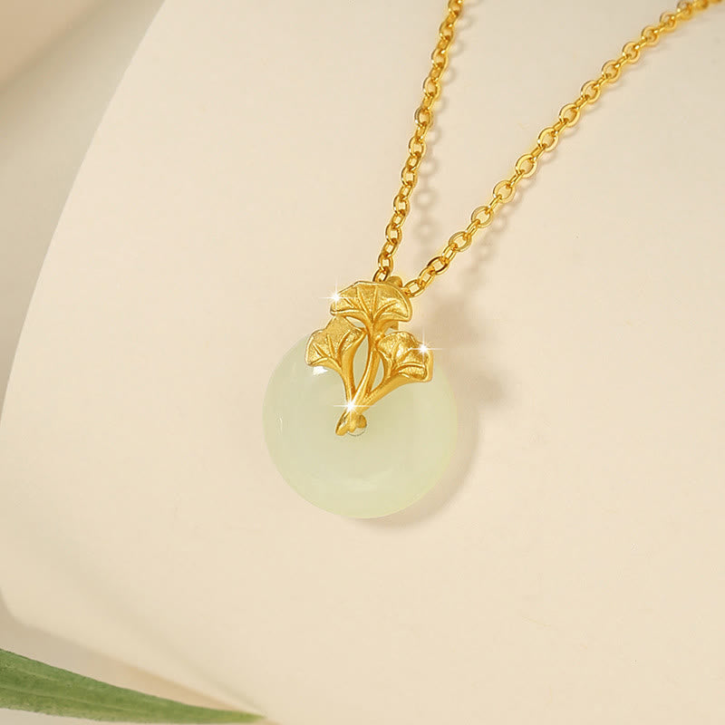 KarmaRipple's 925 Sterling Silver Hetian Jade Ginkgo Leaves Prosperity Pendant Necklace p2