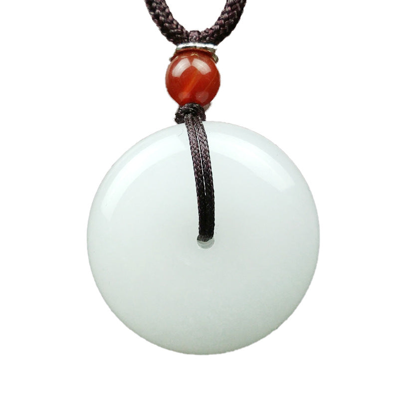 KarmaRipple's Round Hetian Ivory Jade Peace Buckle Blessing Pendant Necklace p10