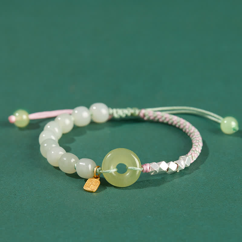 KarmaRipple's 925 Sterling Silver Hetian Jade Peace Buckle Beaded Fortune Happiness Talisman Bracelet p11
