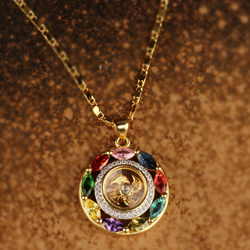 KarmaRipple's Colorful Zircon Bronze Wealth Fortune Rotation Bracelet Pendant Necklace p4