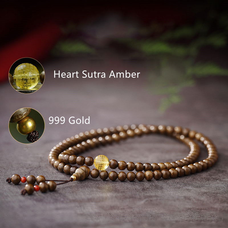 KarmaRipple's 108 Mala Beadwork 999 Gold Brunei Agarwood Heart Sutra Amber Red Agate Strength Meditation Bracelet p15